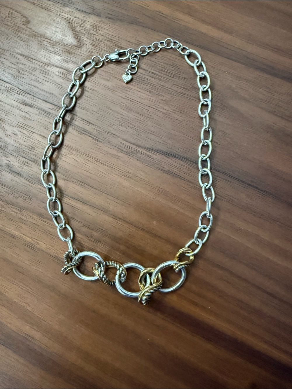 VTG Brighton Embrace Two Tone Interlocking Mixed Metal Cable Link Necklace